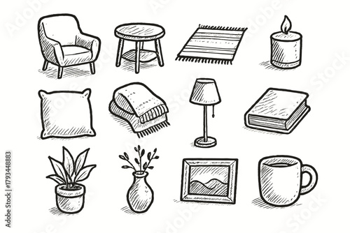 Vase book icon lamp table side icons rug interior vector floor cozy