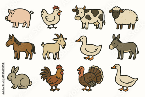Animal pig vector turkey chicken goat rabbit cow donkey sheep icons icon