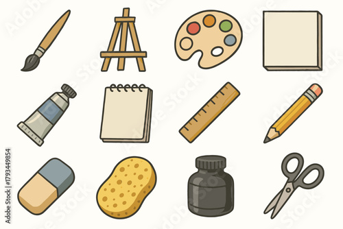 Vector paint paintbrush icon tools eraser scissors canvas icons ink sponge sketchbook