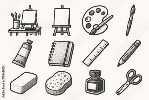 Sketchbook ink palette pencil tube easel vector art brush icon icons studio