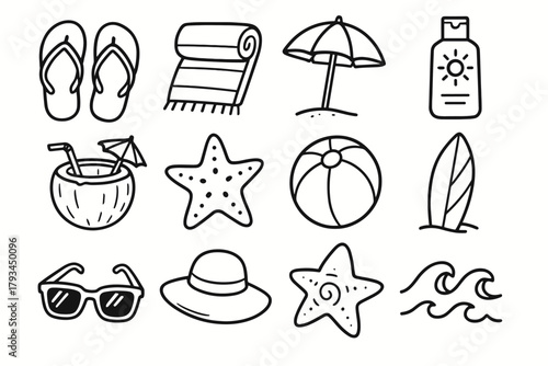Sunglasses waves vector surfboard sunscreen day icon starfish beach icons ball shell