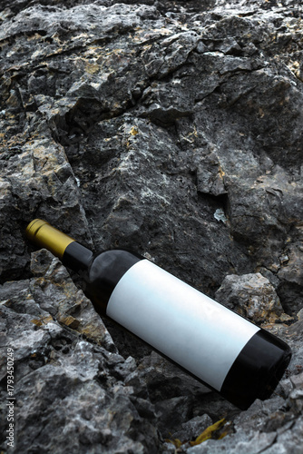 A bottle of wine in the mountains
