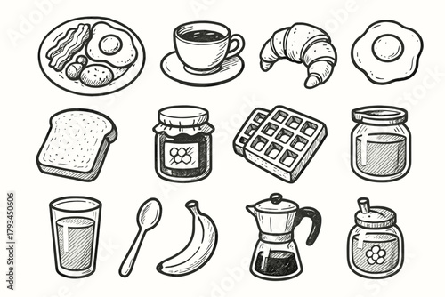 Breakfast banana vector tea toast jam egg icon icons croissant honey classic