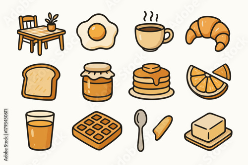 Vector set egg cozy slice stack kitchen breakfast fried juice icon fruit