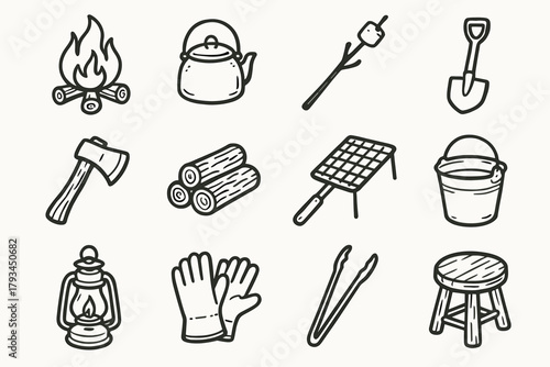 Tongs icon icons vector tools bucket campfire grate essentials axe stool roasting