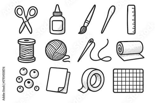 Paper roll thread craft icons glue material sheet mat icon needle vector