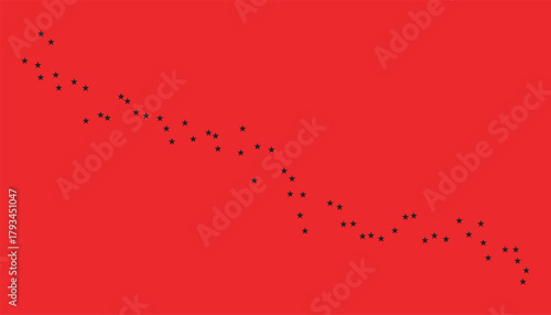Declining trend line of scattered black stars on red background