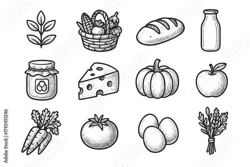 Tomato basket carrot market icon products icons bread vegetables vector bunch organic