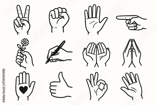 Hands ok hand gestures open palm praying gesture diverse vector thumbs sign