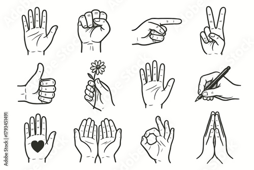Writing icon icons hand vector gesture open sign peace heart waving