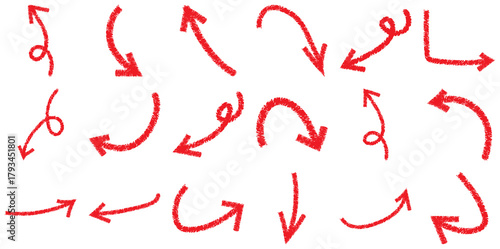 Collection of red hand drawn arrows pointing in different directions