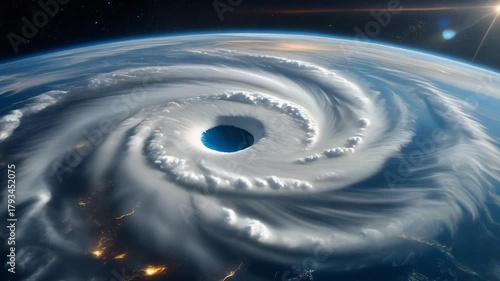 Space View of Earth with Swirling Hurricane System