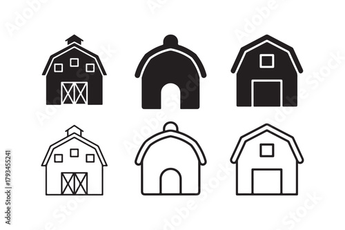 Solar Panel House Vector Set Outline and Silhouette Design