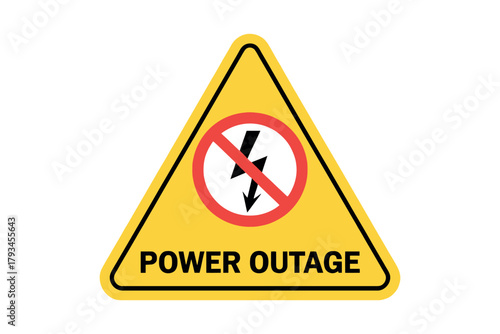 Yellow triangle warning sign indicates a power outage with a lightning bolt symbol crossed out.