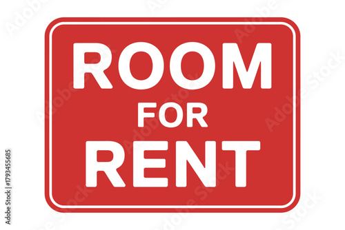 A red sign advertises a room for rent in white text.