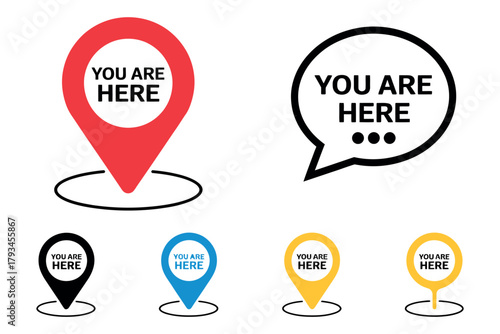 These 'You Are Here' location marker icons represent navigation and place.