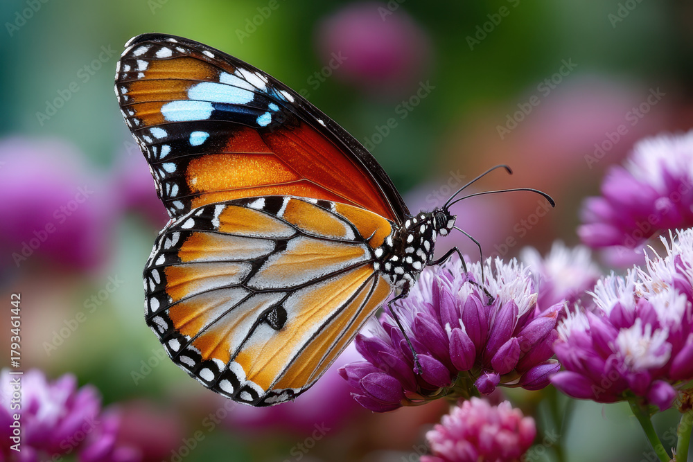 Obraz premium Monarch Butterfly on Purple Globe Amaranth Flowers