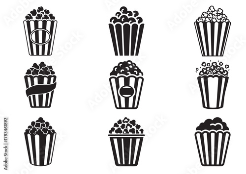 Set of Popcorn icon, Popcorn silhouette vector