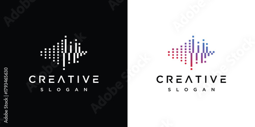 sound wave logo template, sound wave icon element, audio music symbol.	
