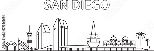 San diego california usa skyline illustration outline cityscape landmark architecture travel symbol