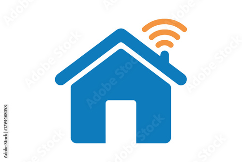 A blue house icon symbolizes a smart home connected by Wi-Fi.