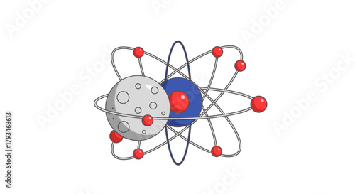 Atom Model with Electrons Orbiting Nucleus Illustration.