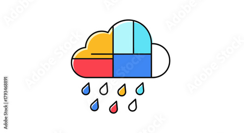 Cloud with four sections and rain drops.