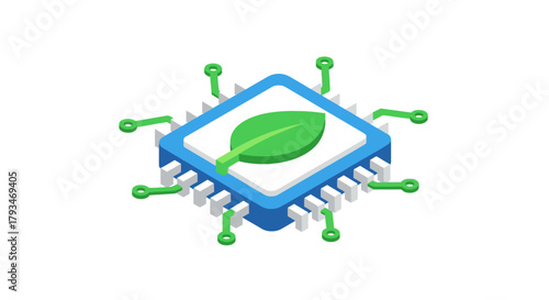Green Technology Chip with Leaf Symbol.