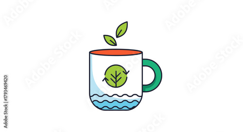 Herbal Tea Cup with Leaves Illustration for Wellness.