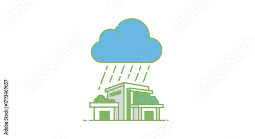 Rainy Weather Over a Modern Building.