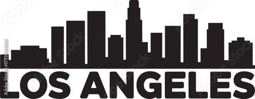 Los angeles california city skyline solid black silhouette vector illustration showing downtown urban area