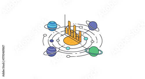 Solar System Representation with Planets and Orbiting Paths.