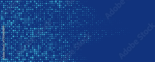Blue pixel background. Abstract digital pattern with square elements grid. Futuristic dotted mesh with gradient effect. Geometric minimal digital design. Modern vector illustration.