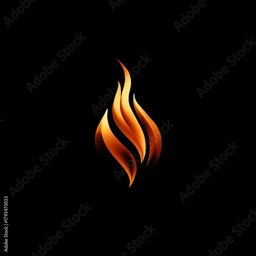 Minimal formal flame logo glowing against a deep black background.