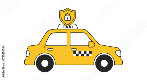 Yellow Taxi Cab with Security Shield Icon on Top.