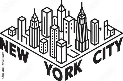 New york city isometric outline skyline drawing abstract geometric graphic design minimal line art vector illustration