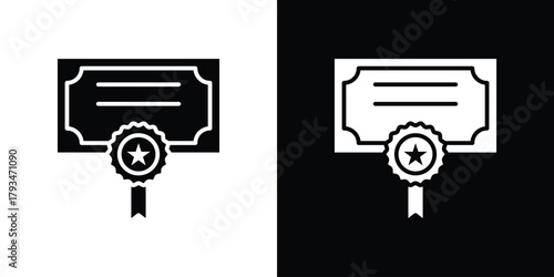 Certificate icon solid style collection. flat style symbols