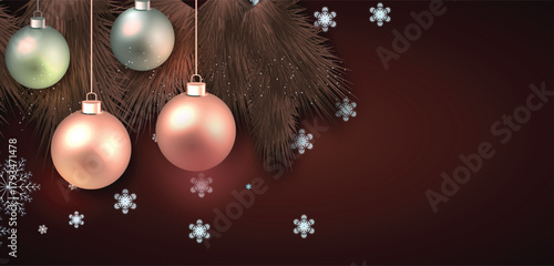 Christmas banner with ornate snowflakes and festive typography, Merry Christmas and Happy New Year greeting card header banner, website banner, social media banner, marketing material