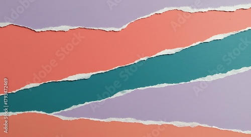 Wallpaper Mural Abstract Torn Paper Background with Peach, Teal, and Lavender Layers. Textured Design with Rough Edges. Torontodigital.ca