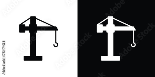 Construction crane icon solid style collection. flat style symbols