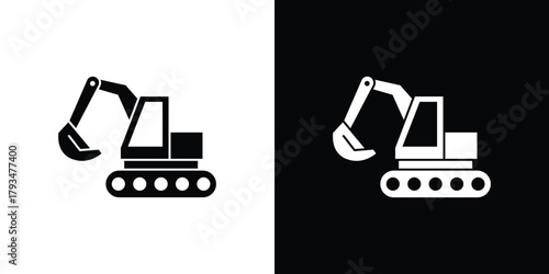 Excavator icon solid style collection. flat style symbols