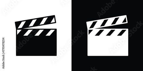 Film clapperboard icon solid style collection. flat style symbols