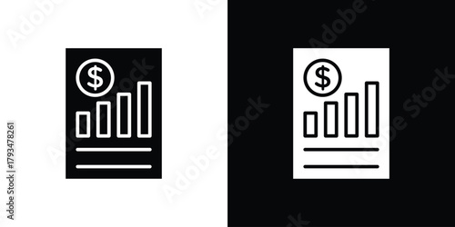 Financial report icon solid style collection. flat style symbols