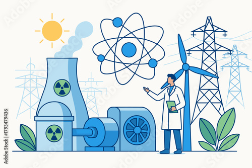 Nuclear and Renewable Energy Illustration – Clean Power and Science Concept