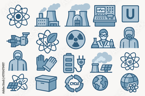 Nuclear Energy and Eco Power Icons – Atomic and Renewable Energy Vector Set
