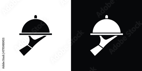 Hand holding tray icon solid style collection. flat style symbols