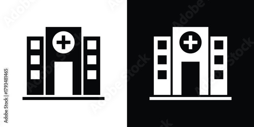 Hospital icon solid style collection. flat style symbols
