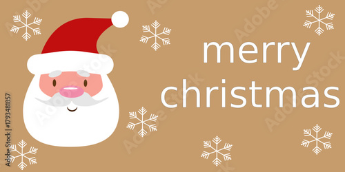 Merry Christmas cartoon Santa Claus head with snow flakes 