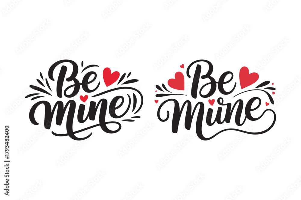 Naklejka premium Be mine valentine s day hand lettering with hearts