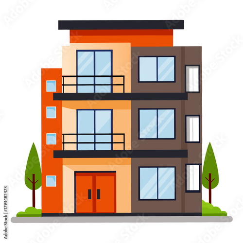 Apartment house building. Modern multi-story townhouse. Isolated vector illustration on white background